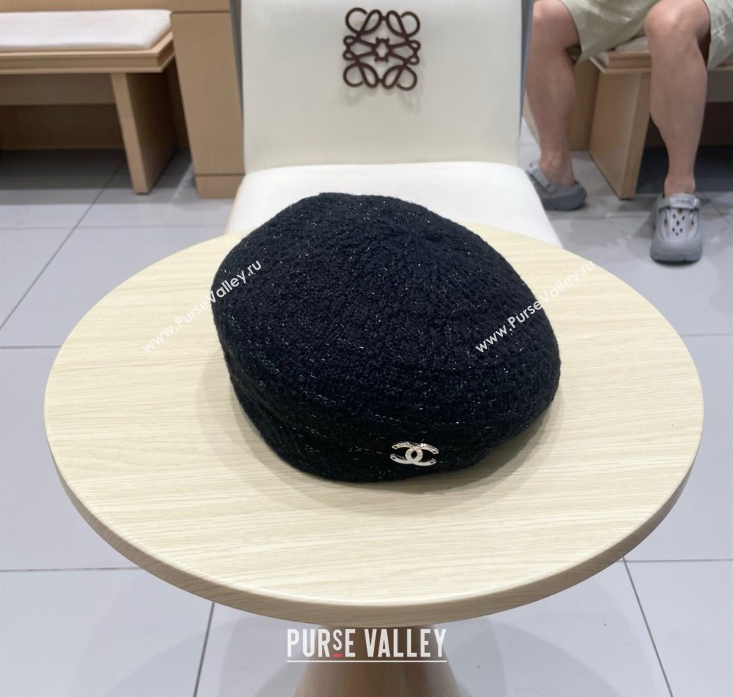 Chanel CC Knit Beret Hat Black 2025 0724 (SHI-250724057)