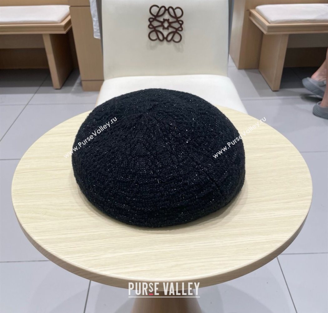 Chanel CC Knit Beret Hat Black 2025 0724 (SHI-250724057)