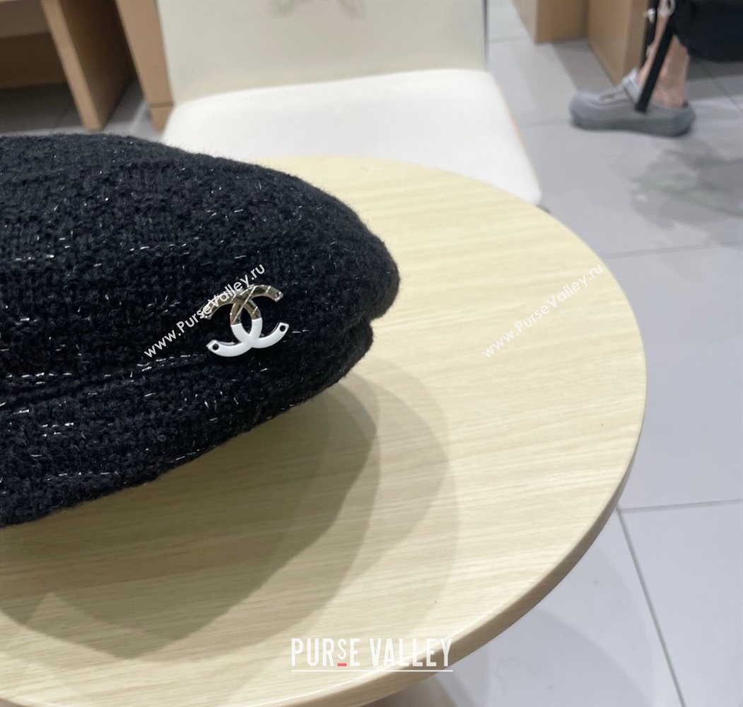 Chanel CC Knit Beret Hat Black 2025 0724 (SHI-250724057)