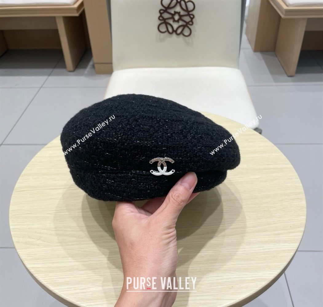 Chanel CC Knit Beret Hat Black 2025 0724 (SHI-250724057)
