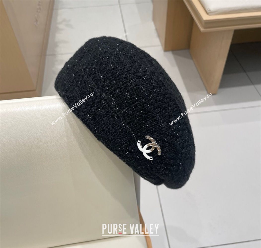 Chanel CC Knit Beret Hat Black 2025 0724 (SHI-250724057)