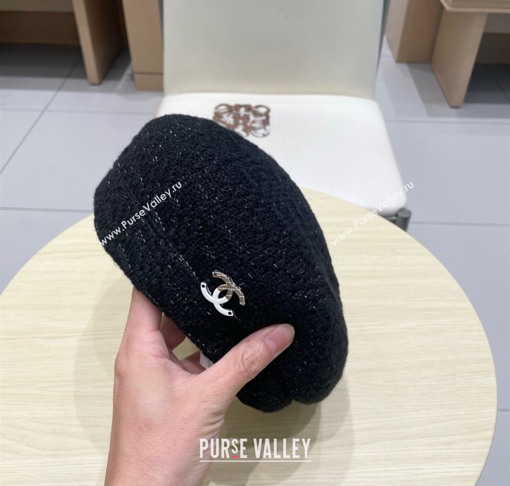 Chanel CC Knit Beret Hat Black 2025 0724 (SHI-250724057)
