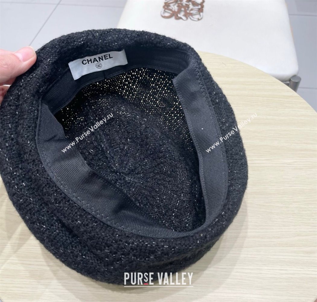 Chanel CC Knit Beret Hat Black 2025 0724 (SHI-250724057)