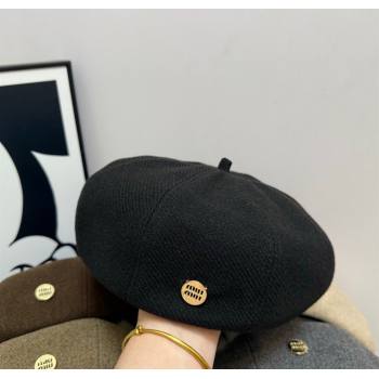 Miu Miu Patch Beret Hat Black 2025 0724 (SHI-250724060)