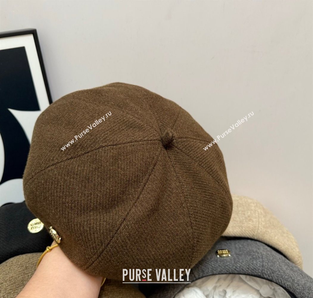 Miu Miu Patch Beret Hat Brown 2025 0724 (SHI-250724062)