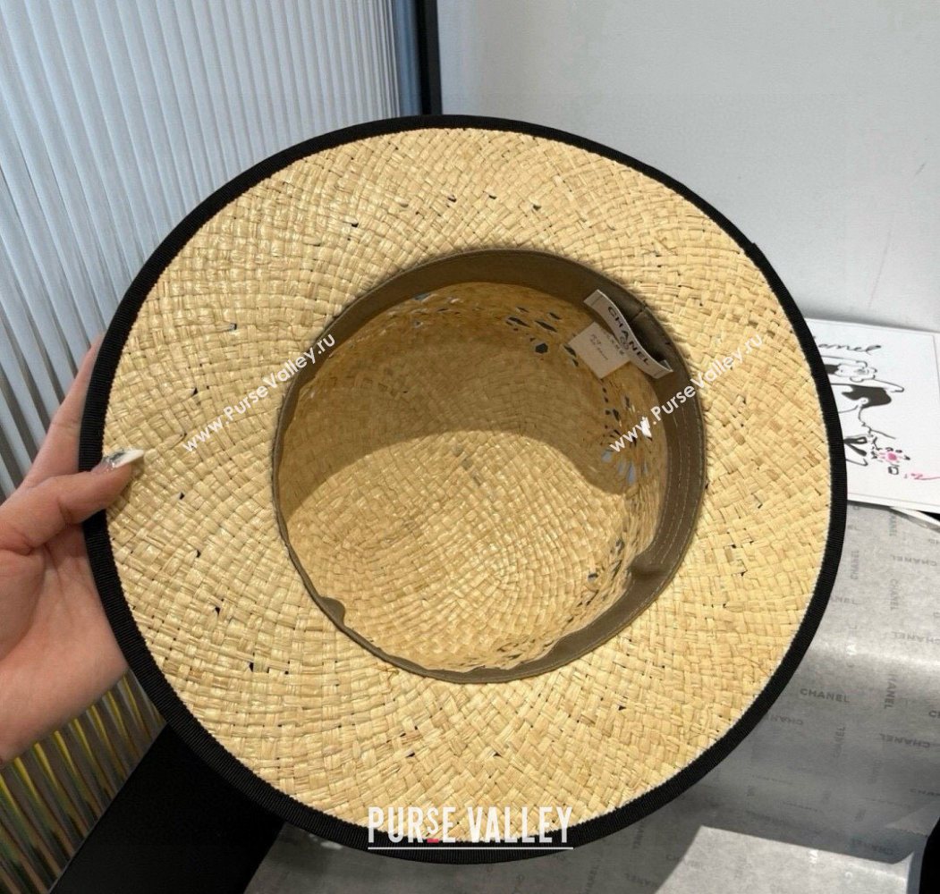 Chanel Straw Wide Brim Hat with Black Lace 2025 0724 (SHI-250724063)