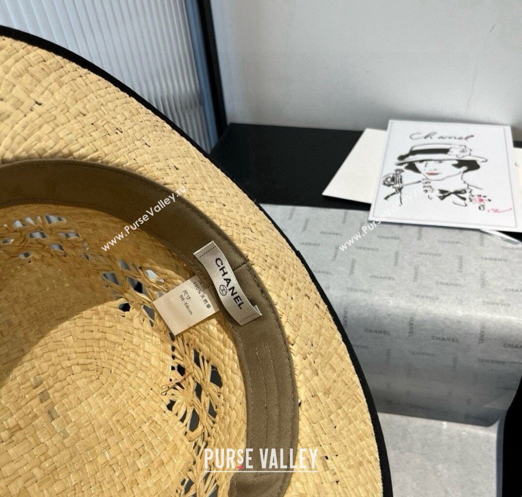 Chanel Straw Wide Brim Hat with Black Lace 2025 0724 (SHI-250724063)