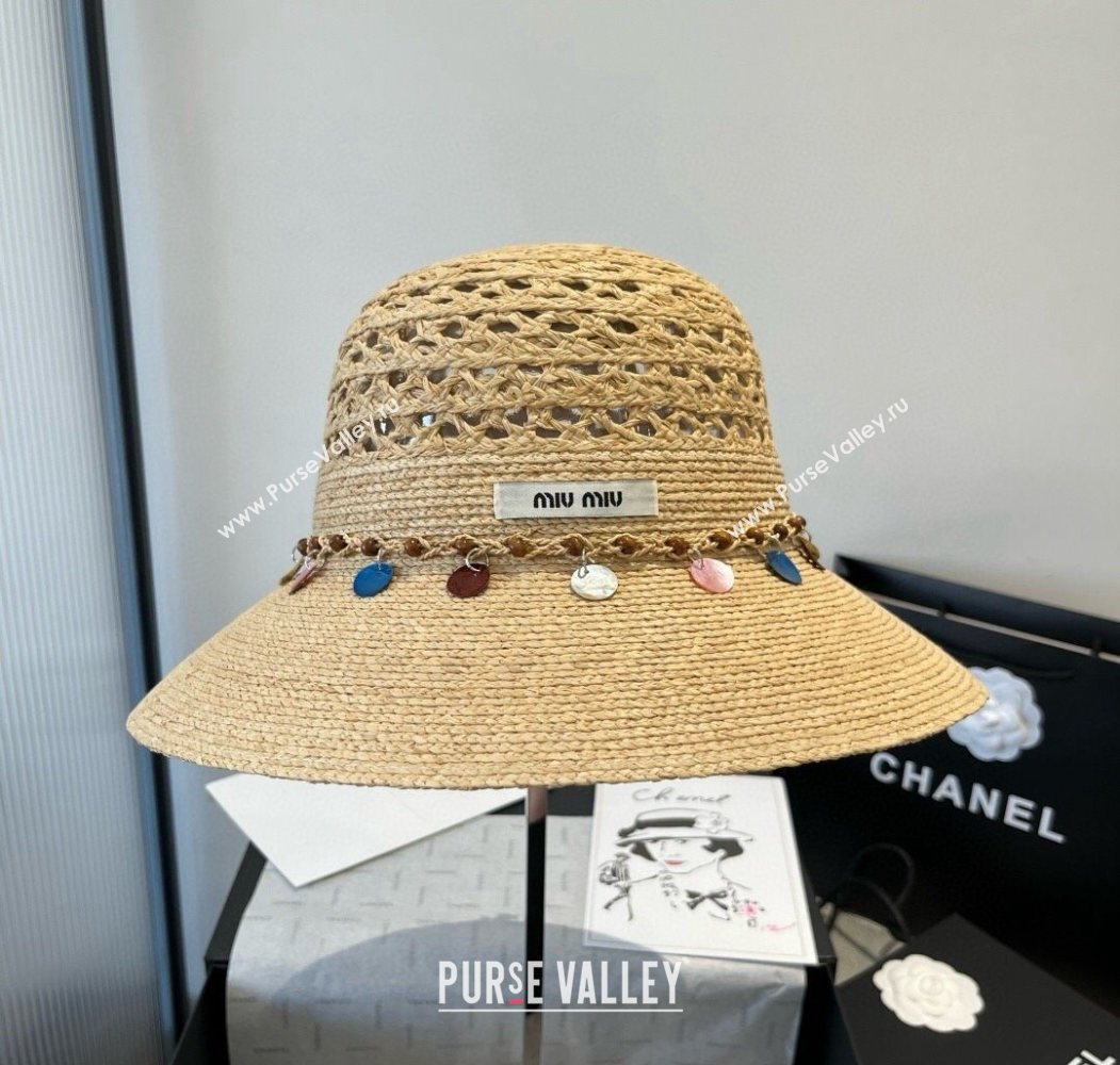 Miu Miu Straw Wide Brim Hat with Sequins 2025 0724 (SHI-250724064)