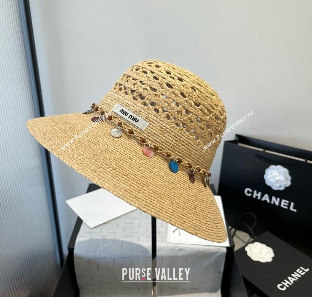 Miu Miu Straw Wide Brim Hat with Sequins 2025 0724 (SHI-250724064)