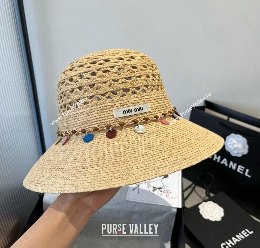 Miu Miu Straw Wide Brim Hat with Sequins 2025 0724 (SHI-250724064)