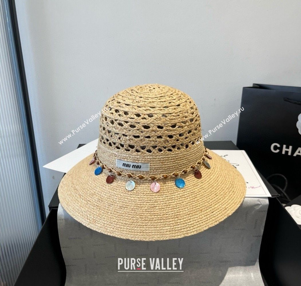Miu Miu Straw Wide Brim Hat with Sequins 2025 0724 (SHI-250724064)