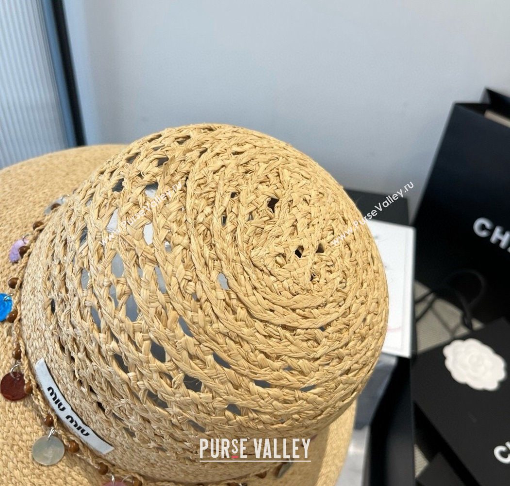Miu Miu Straw Wide Brim Hat with Sequins 2025 0724 (SHI-250724064)