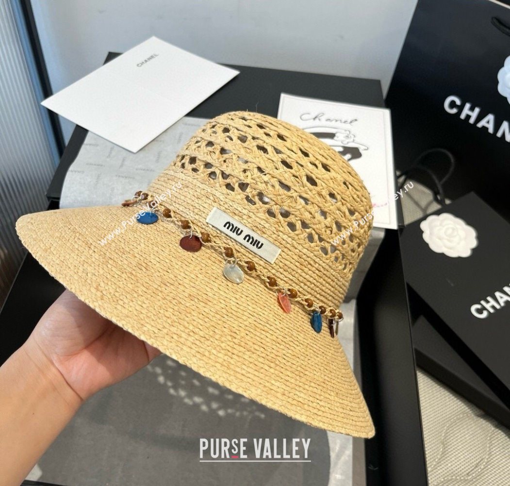 Miu Miu Straw Wide Brim Hat with Sequins 2025 0724 (SHI-250724064)