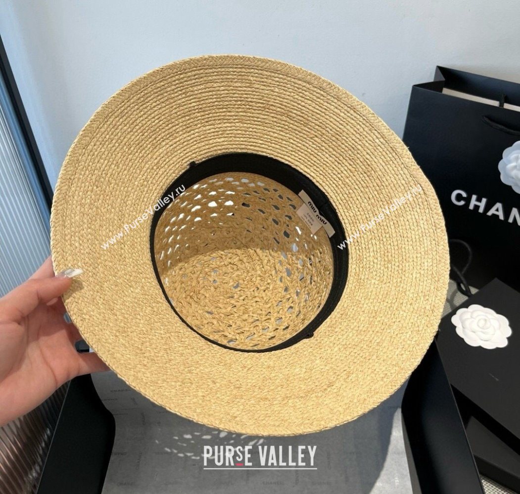 Miu Miu Straw Wide Brim Hat with Sequins 2025 0724 (SHI-250724064)
