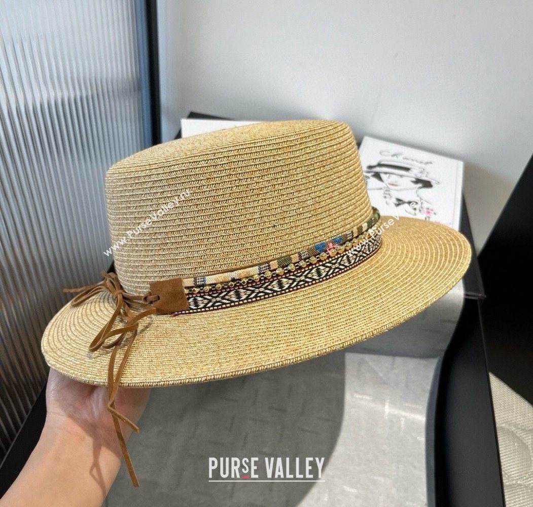 Prada Straw Wide Brim Hat with Embroidered Band 2025 0724 (SHI-250724065)