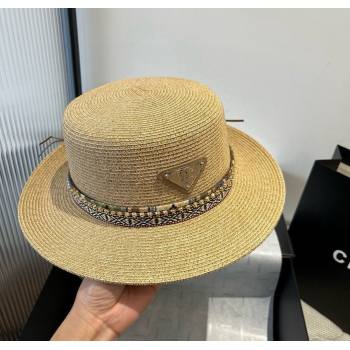 Prada Straw Wide Brim Hat with Embroidered Band 2025 0724 (SHI-250724065)