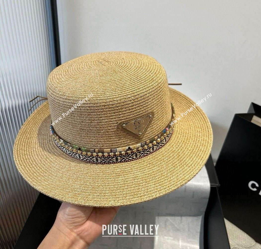 Prada Straw Wide Brim Hat with Embroidered Band 2025 0724 (SHI-250724065)