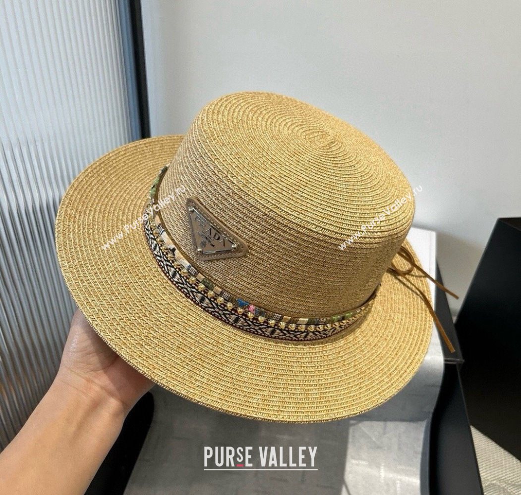 Prada Straw Wide Brim Hat with Embroidered Band 2025 0724 (SHI-250724065)