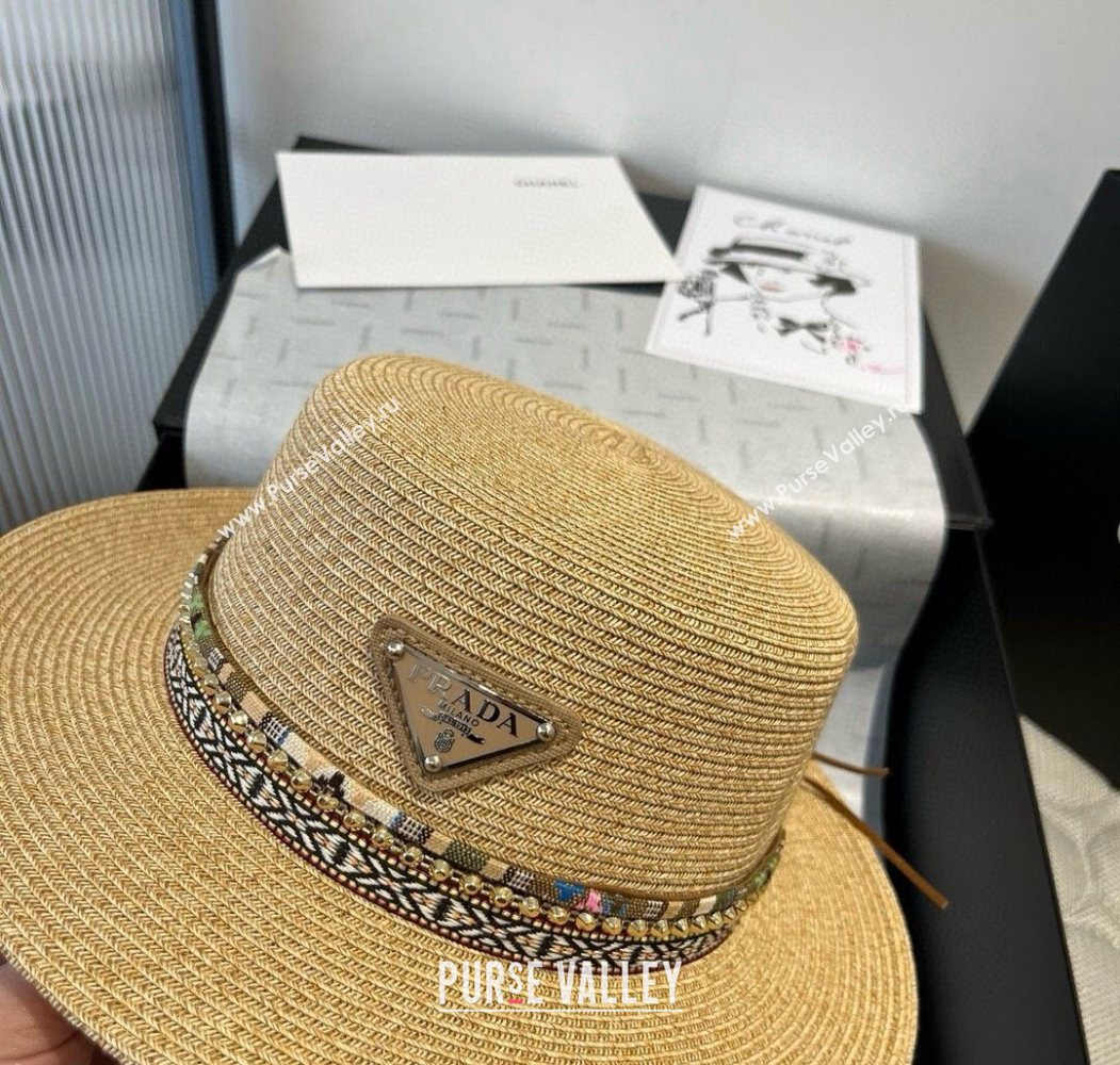 Prada Straw Wide Brim Hat with Embroidered Band 2025 0724 (SHI-250724065)