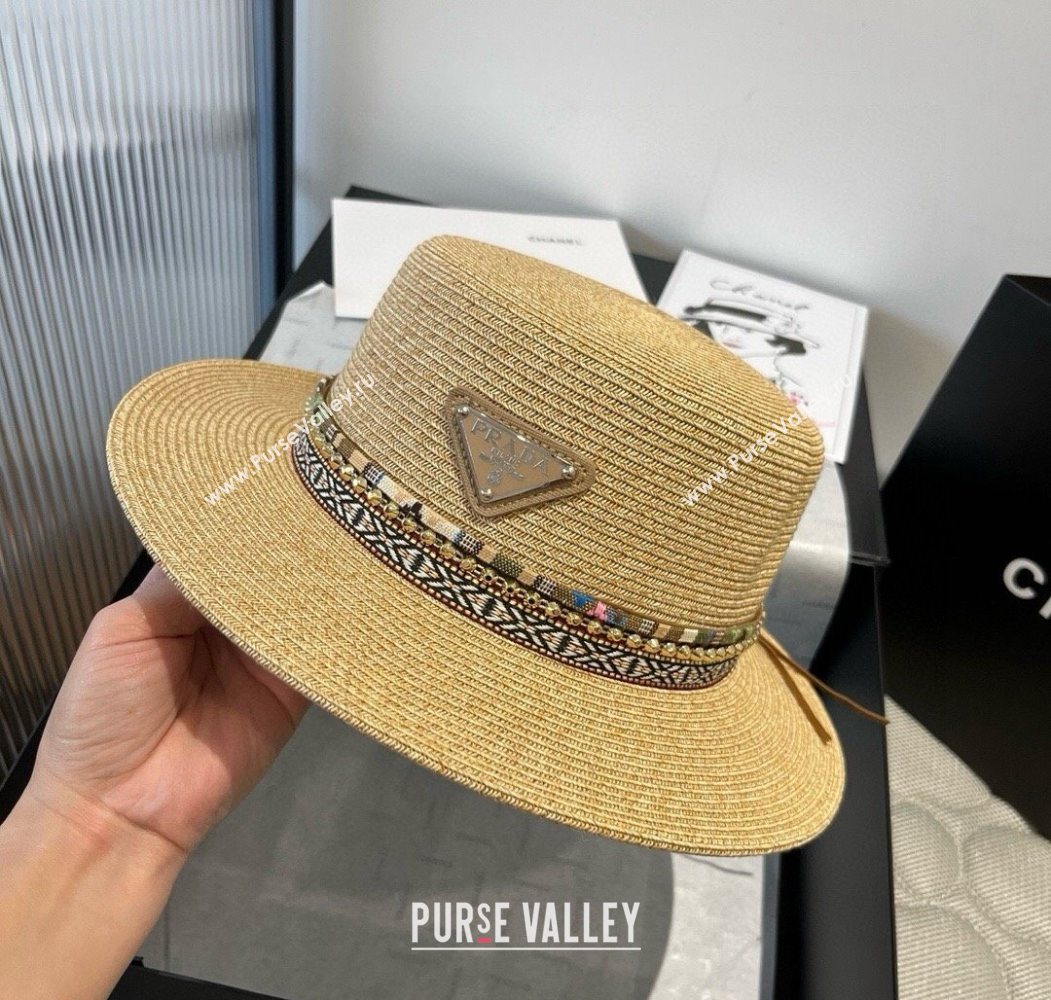 Prada Straw Wide Brim Hat with Embroidered Band 2025 0724 (SHI-250724065)