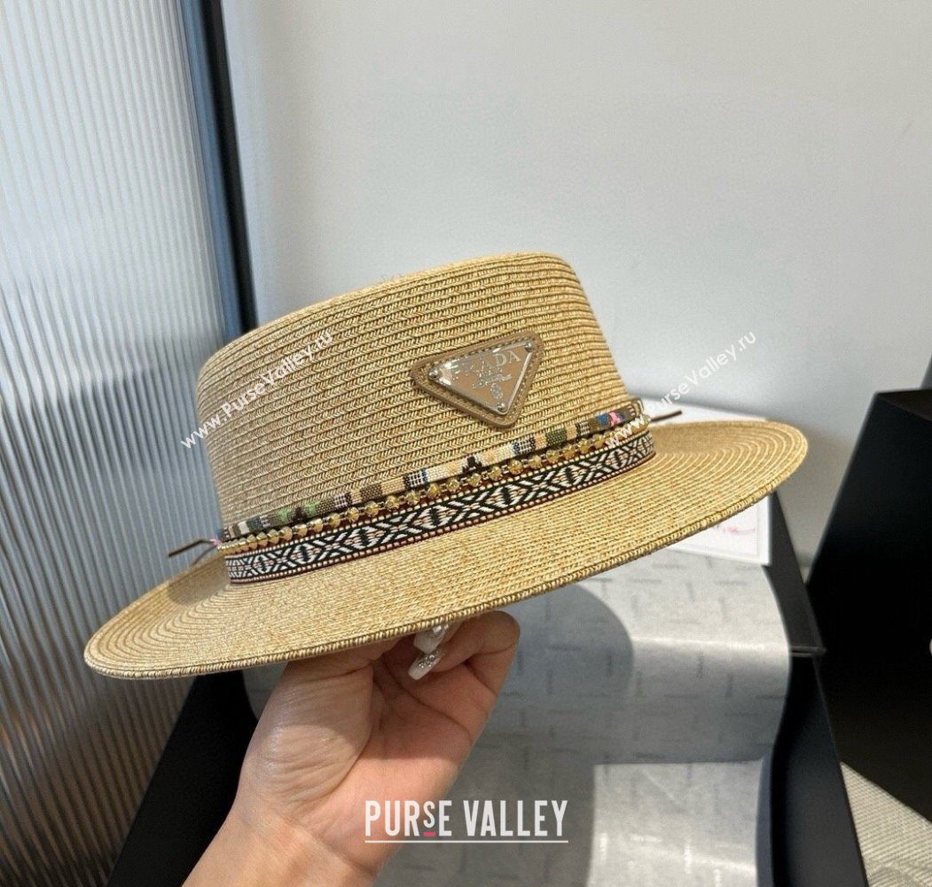 Prada Straw Wide Brim Hat with Embroidered Band 2025 0724 (SHI-250724065)