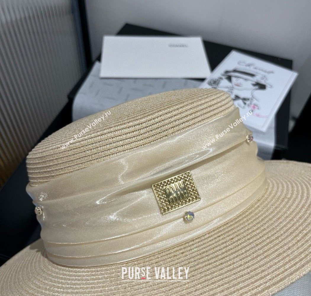 Miu Miu Straw Wide Brim Hat with Shiny Band Beige 2025 0724 (SHI-250724067)