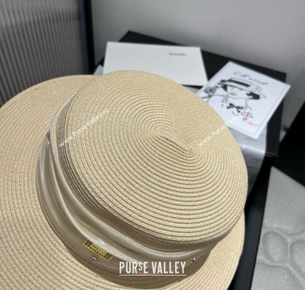 Miu Miu Straw Wide Brim Hat with Shiny Band Beige 2025 0724 (SHI-250724067)