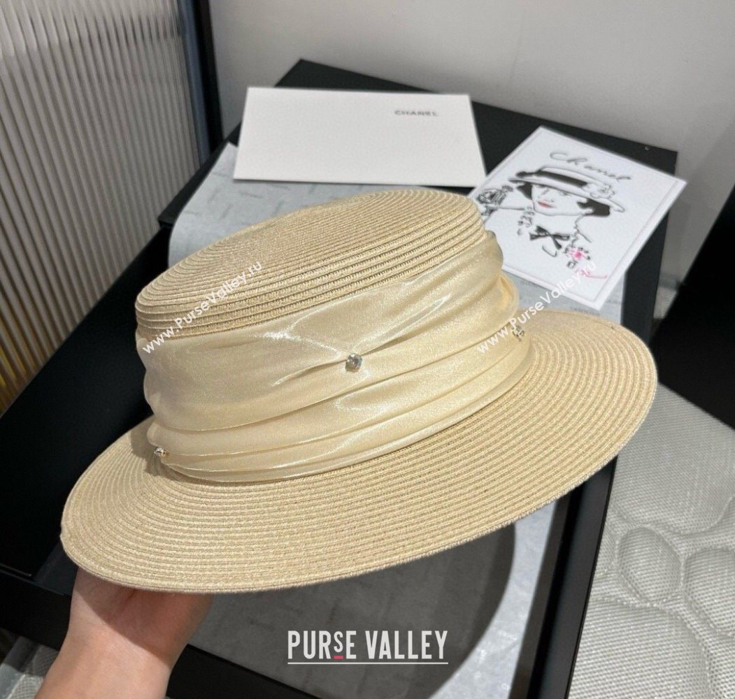 Miu Miu Straw Wide Brim Hat with Shiny Band Beige 2025 0724 (SHI-250724067)