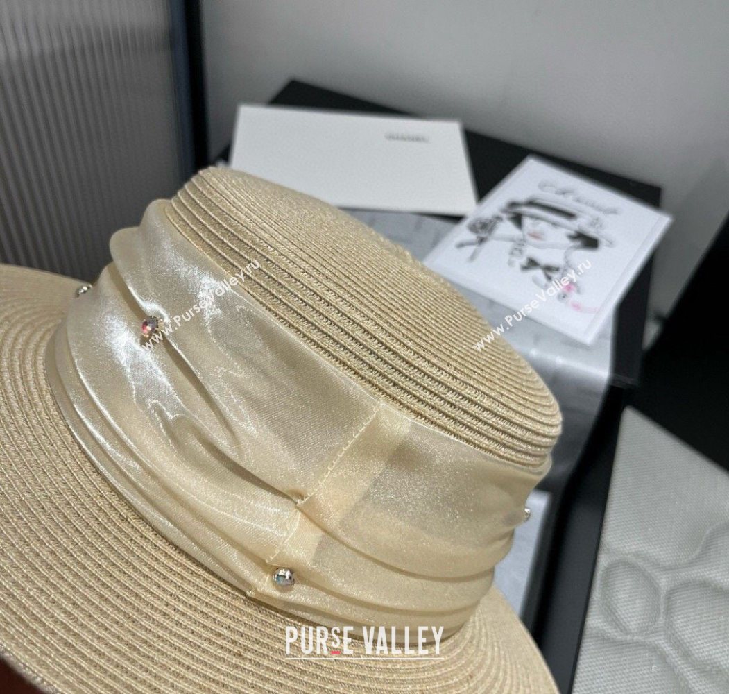 Miu Miu Straw Wide Brim Hat with Shiny Band Beige 2025 0724 (SHI-250724067)