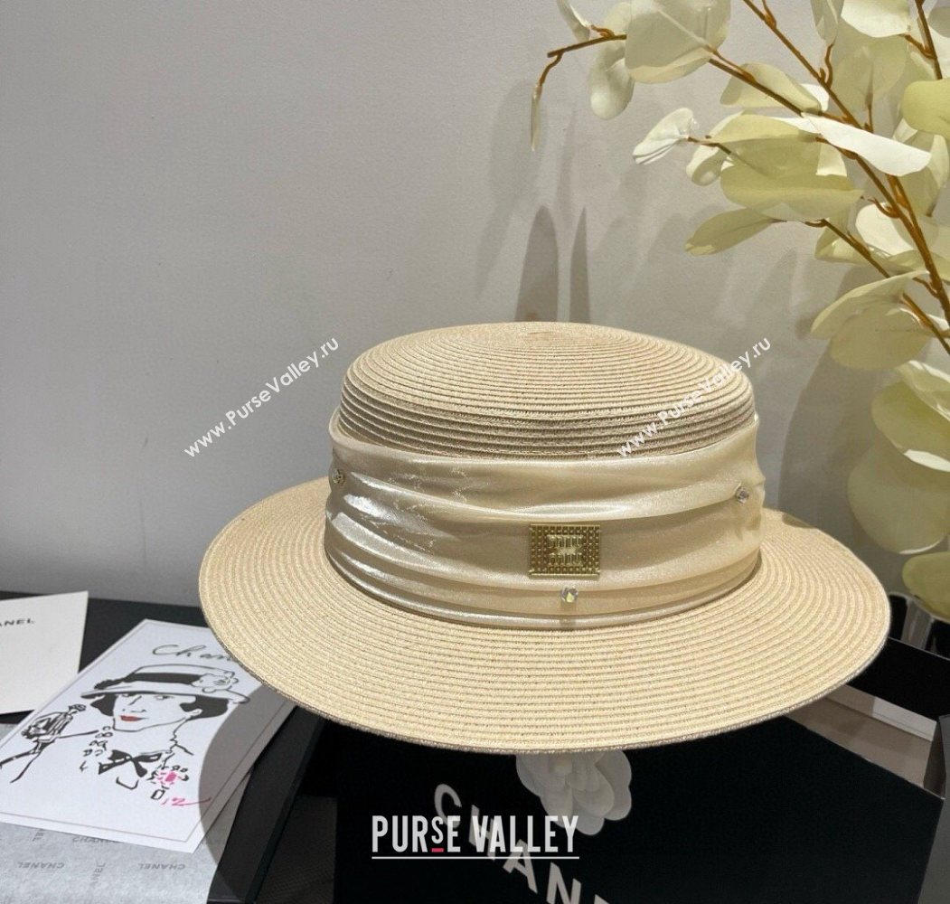 Miu Miu Straw Wide Brim Hat with Shiny Band Beige 2025 0724 (SHI-250724067)