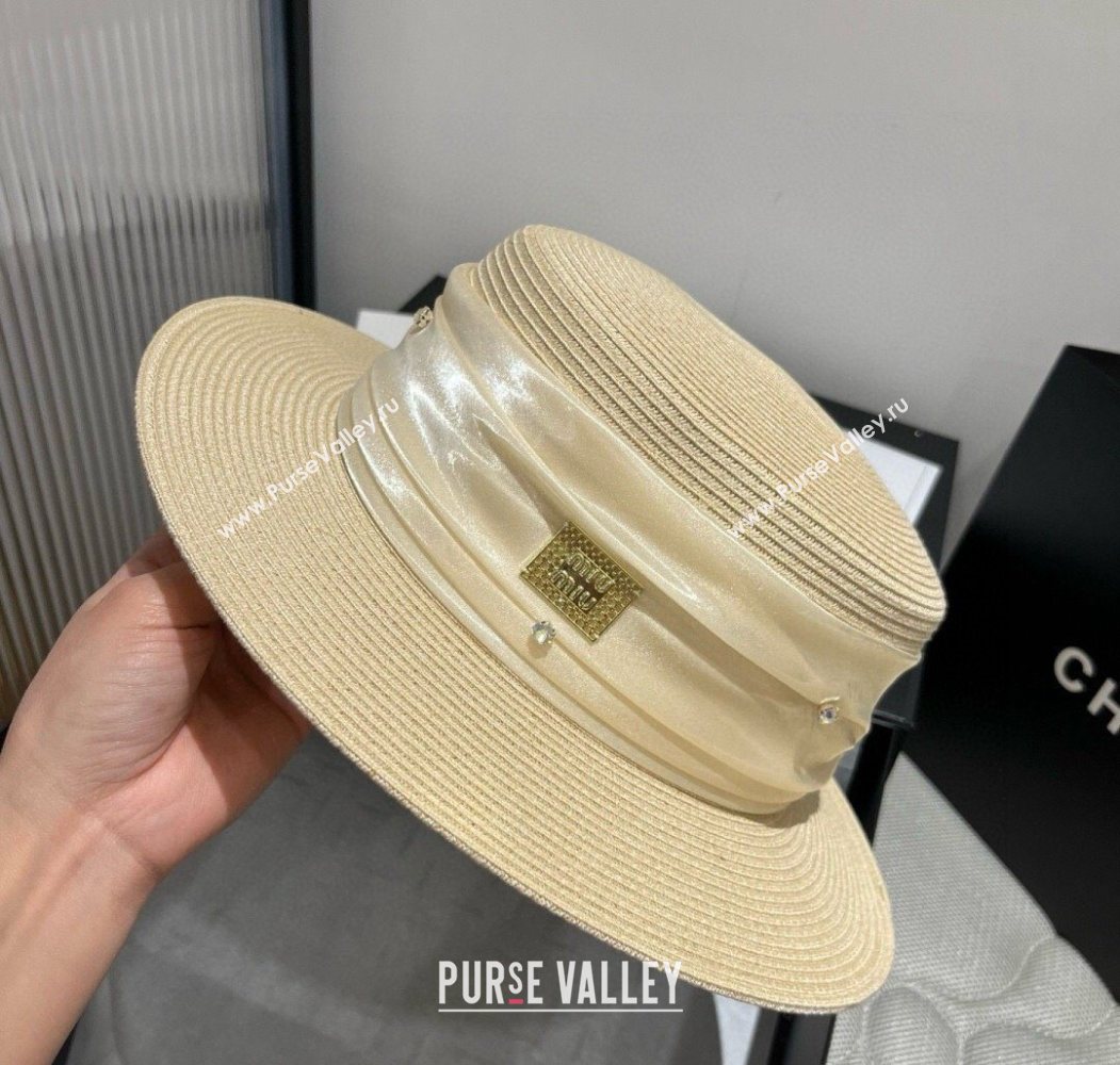 Miu Miu Straw Wide Brim Hat with Shiny Band Beige 2025 0724 (SHI-250724067)