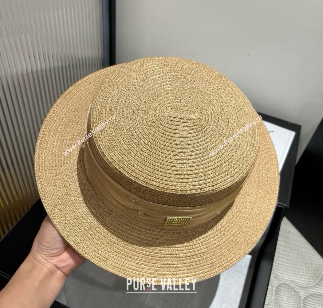 Miu Miu Straw Wide Brim Hat with Shiny Band Khaki 2025 0724 (SHI-250724068)