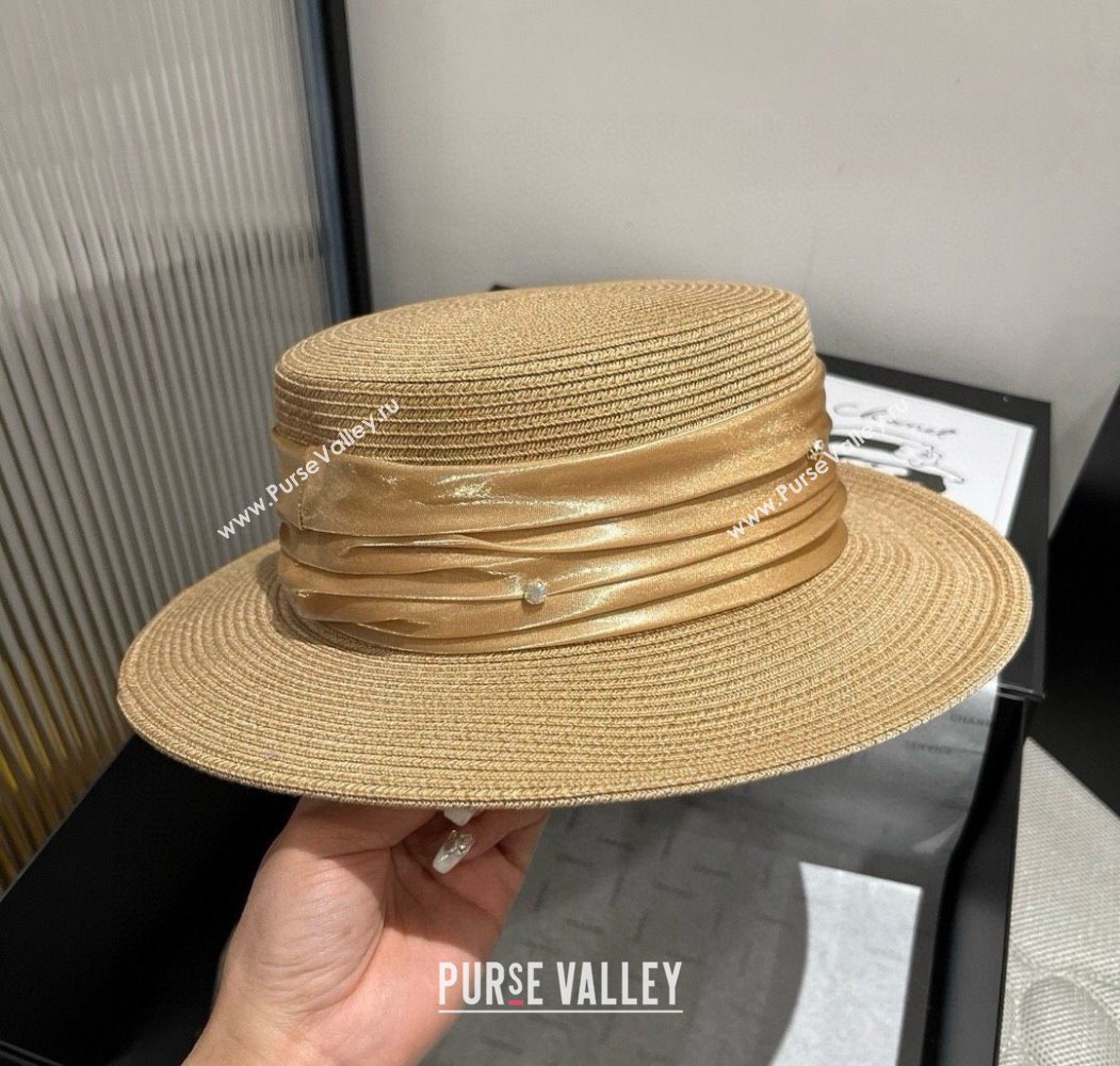 Miu Miu Straw Wide Brim Hat with Shiny Band Khaki 2025 0724 (SHI-250724068)