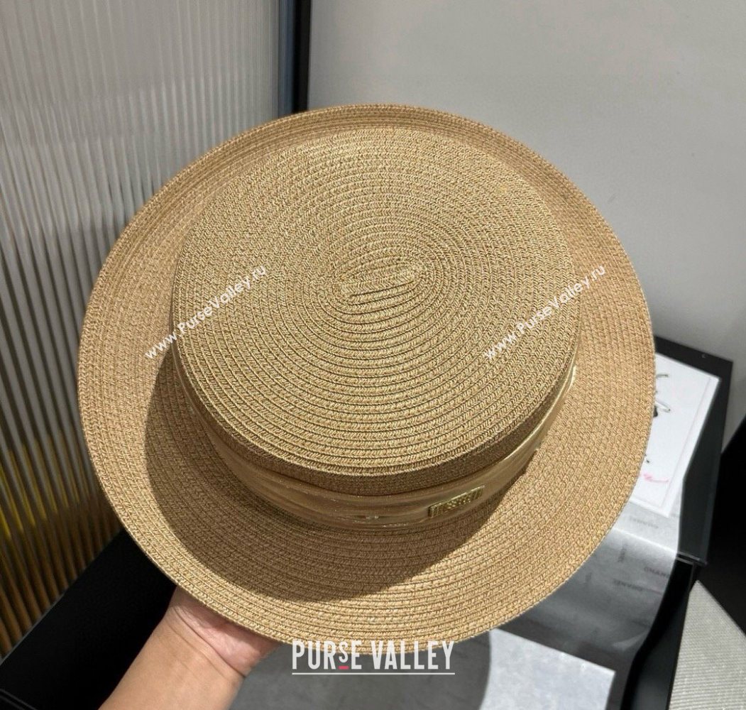 Miu Miu Straw Wide Brim Hat with Shiny Band Khaki 2025 0724 (SHI-250724068)