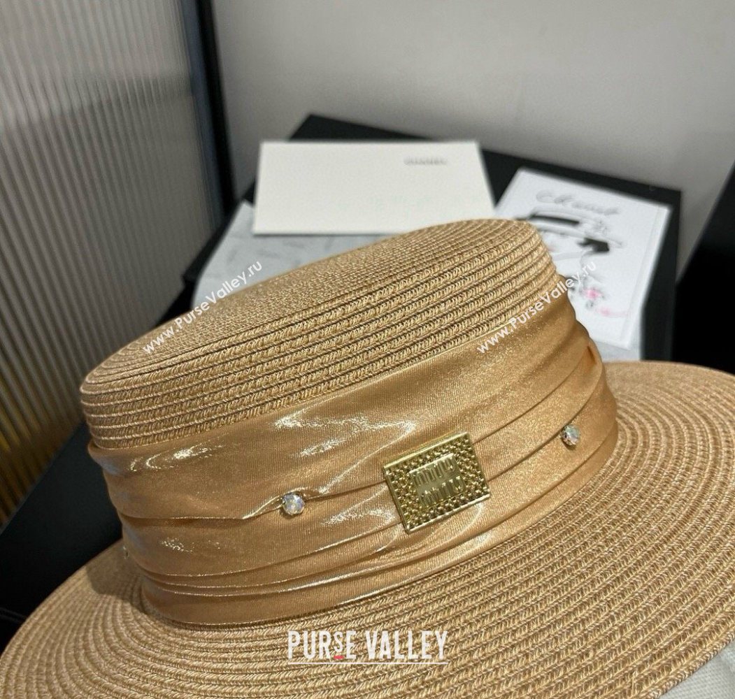 Miu Miu Straw Wide Brim Hat with Shiny Band Khaki 2025 0724 (SHI-250724068)