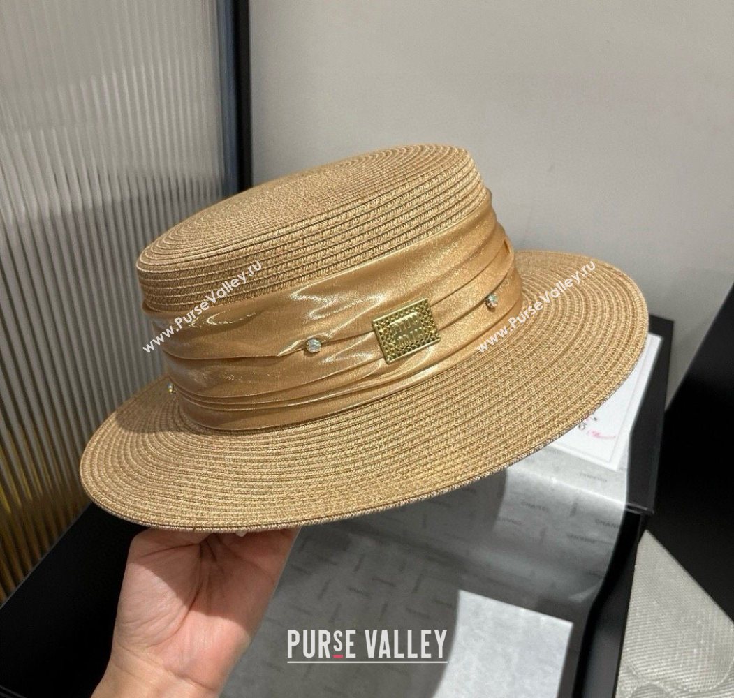 Miu Miu Straw Wide Brim Hat with Shiny Band Khaki 2025 0724 (SHI-250724068)