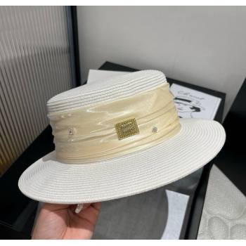 Miu Miu Straw Wide Brim Hat with Shiny Band White 2025 0724 (SHI-250724069)