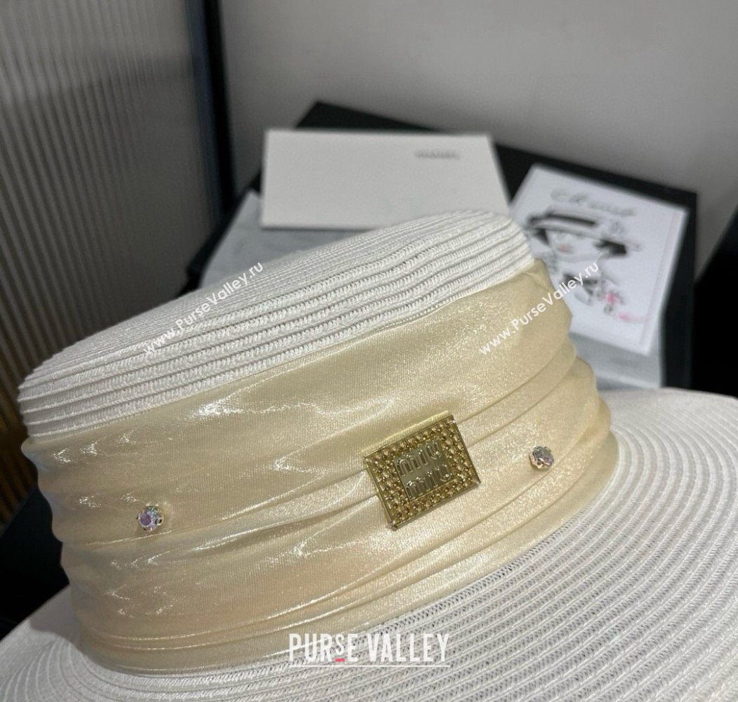 Miu Miu Straw Wide Brim Hat with Shiny Band White 2025 0724 (SHI-250724069)