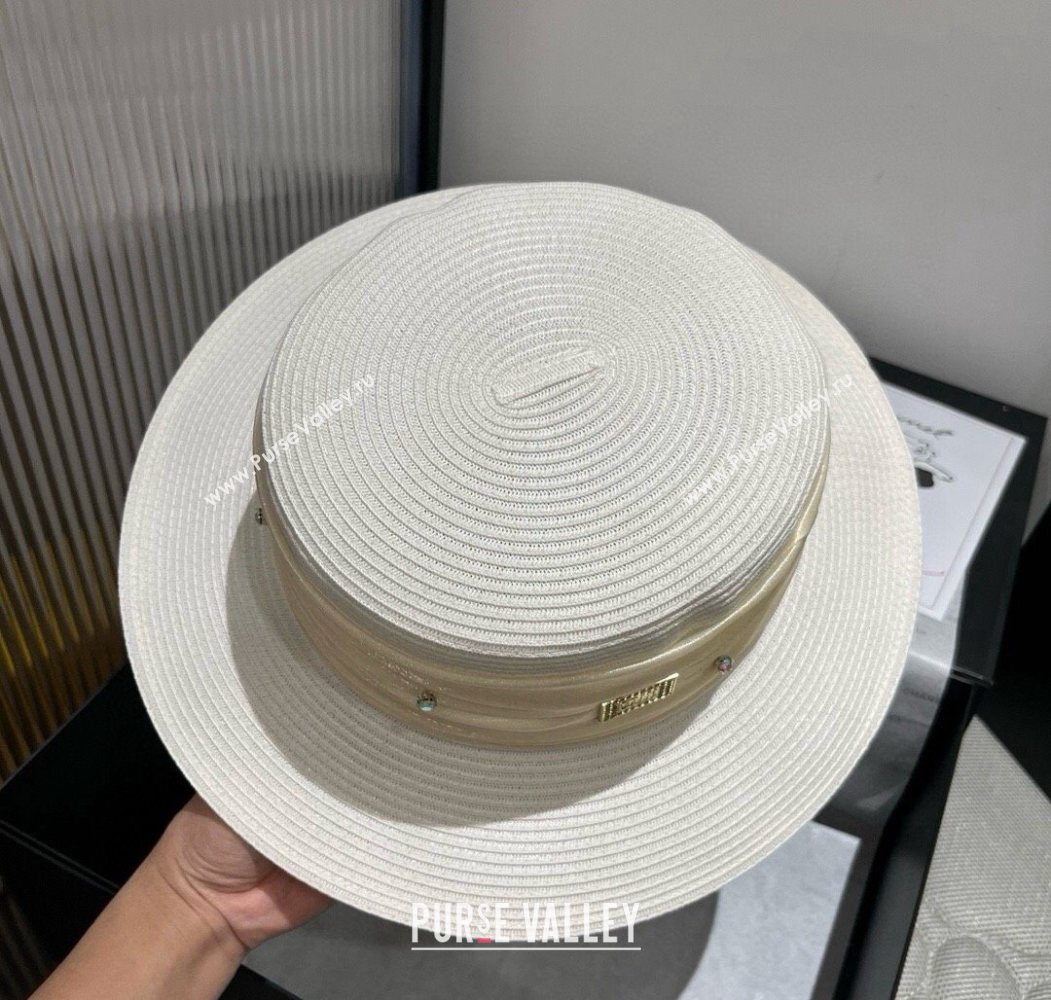 Miu Miu Straw Wide Brim Hat with Shiny Band White 2025 0724 (SHI-250724069)