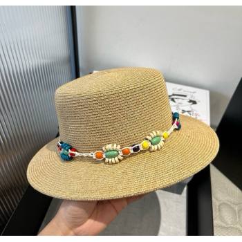 Chanel Straw Wide Brim Hat with Beads Band 2025 0724 (SHI-250724070)