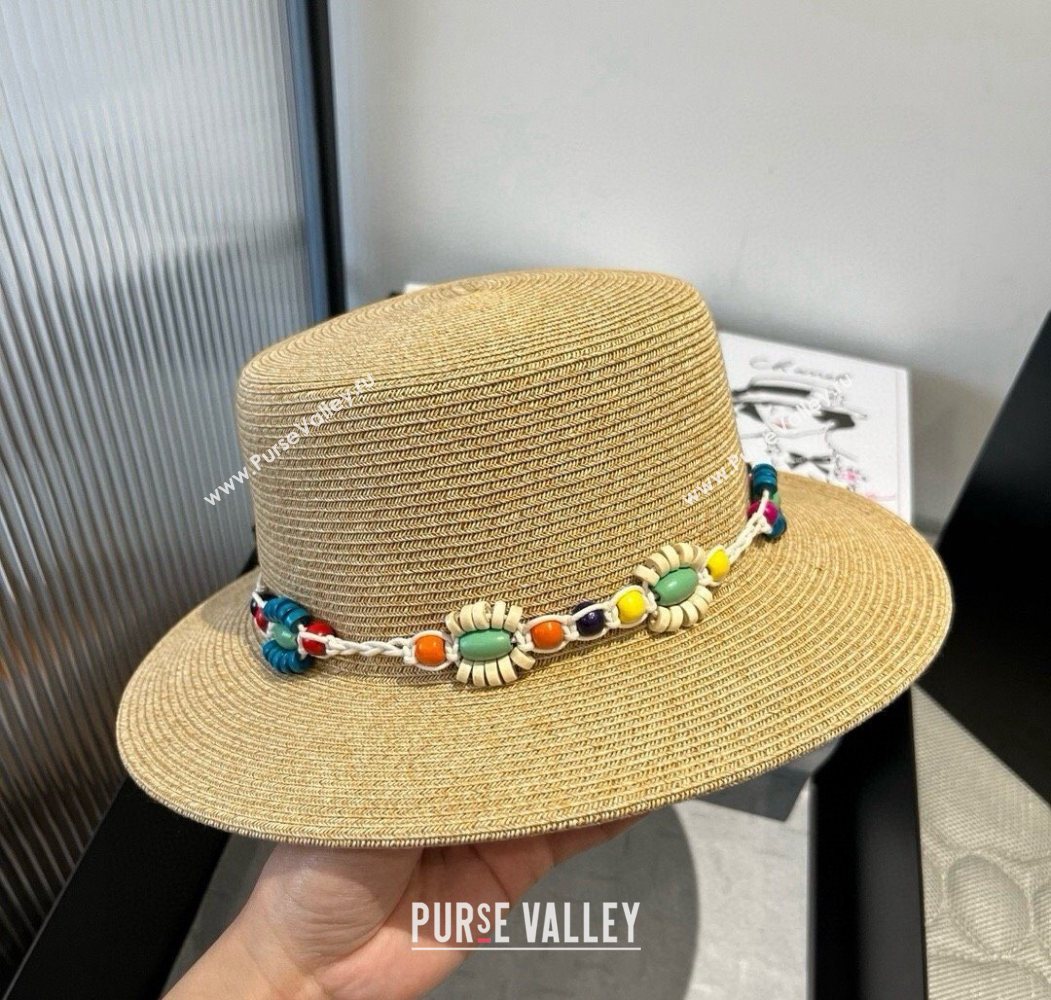 Chanel Straw Wide Brim Hat with Beads Band 2025 0724 (SHI-250724070)