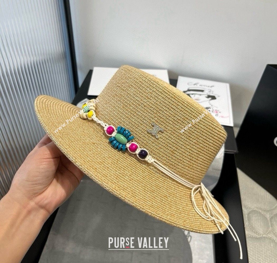 Chanel Straw Wide Brim Hat with Beads Band 2025 0724 (SHI-250724070)