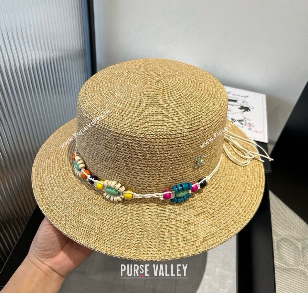Chanel Straw Wide Brim Hat with Beads Band 2025 0724 (SHI-250724070)