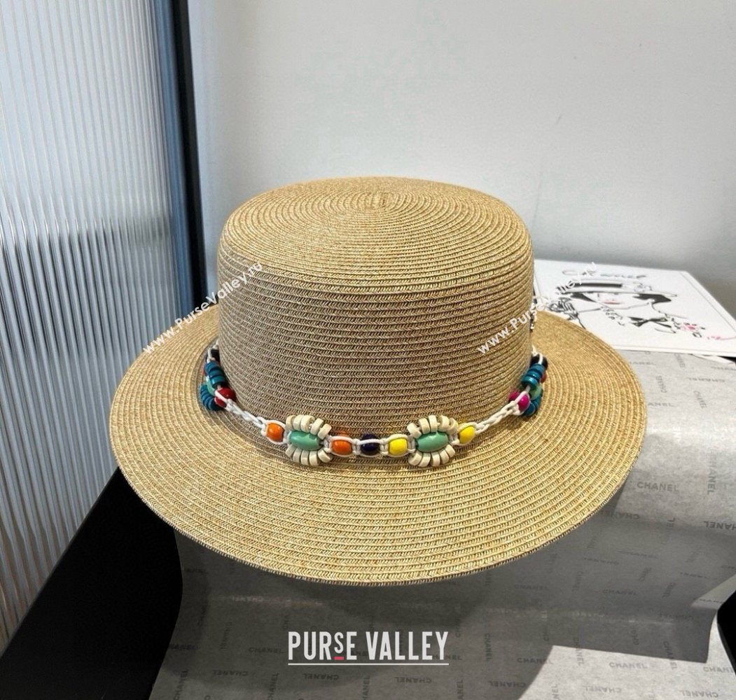 Chanel Straw Wide Brim Hat with Beads Band 2025 0724 (SHI-250724070)