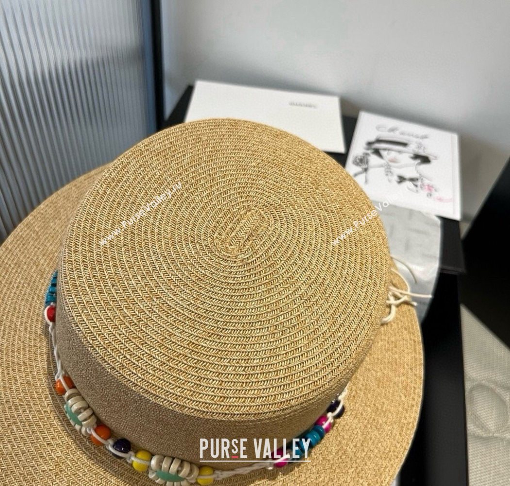 Chanel Straw Wide Brim Hat with Beads Band 2025 0724 (SHI-250724070)