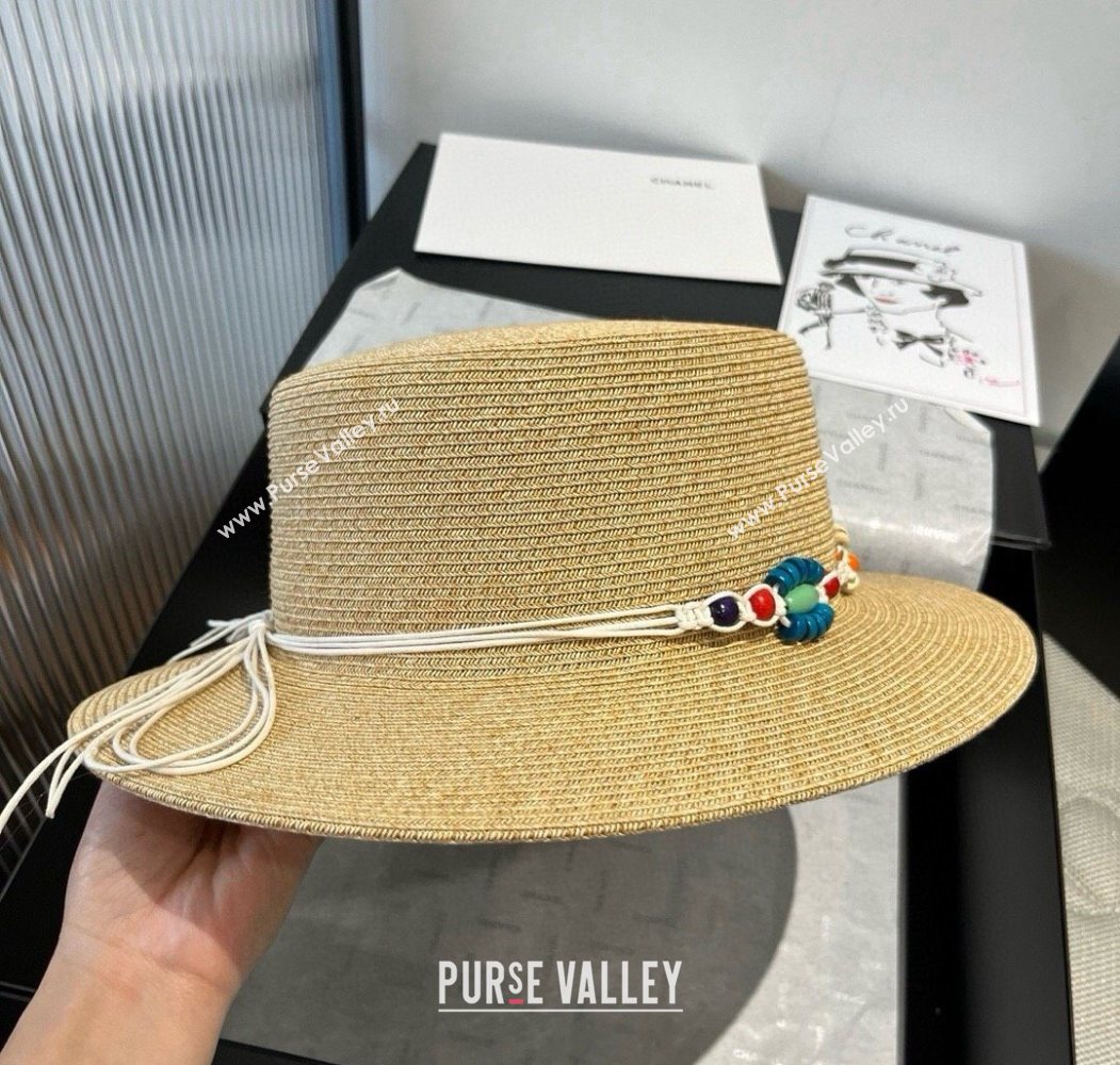Chanel Straw Wide Brim Hat with Beads Band 2025 0724 (SHI-250724070)