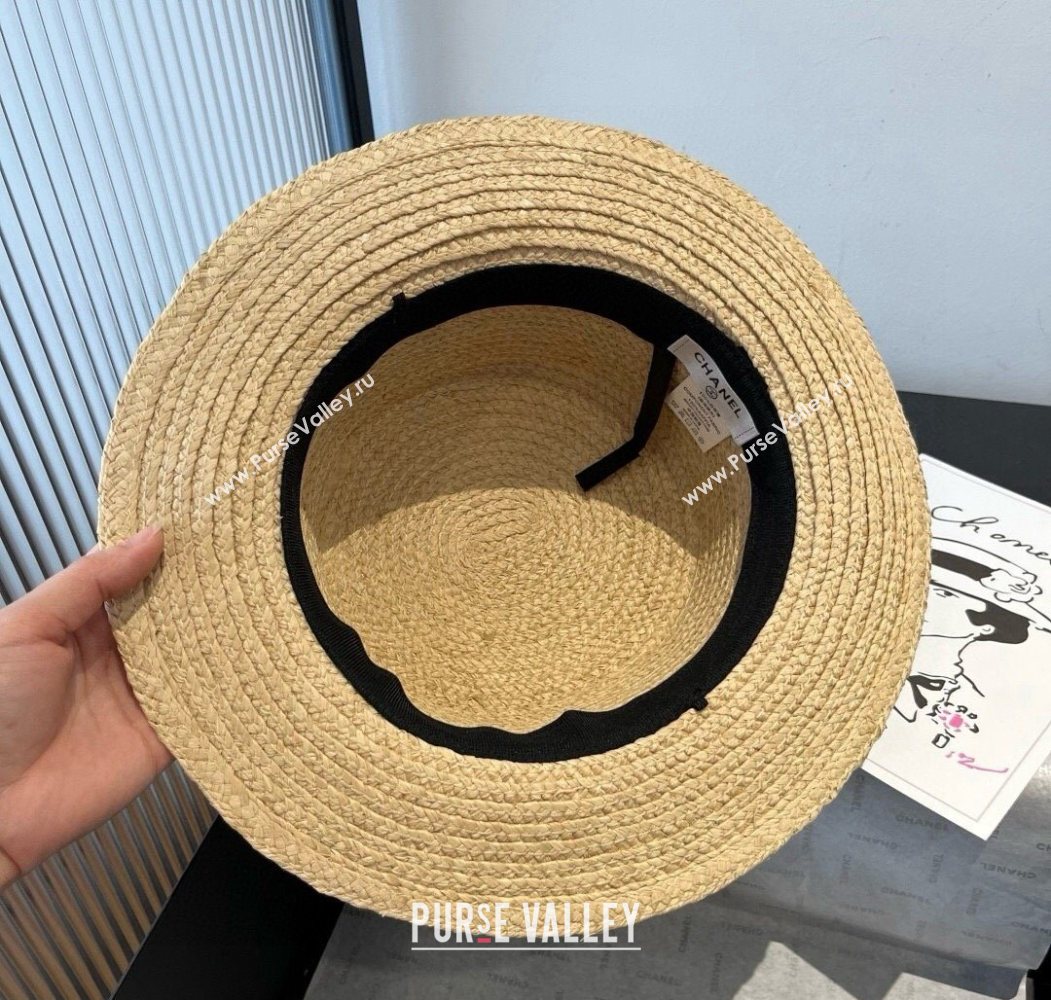 Chanel Straw Wide Brim Hat with Black Flower 2025 0724 (SHI-250724073)