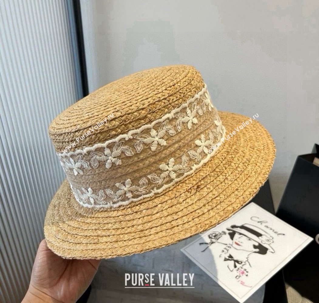 Chanel Straw Wide Brim Hat with White Flower 2025 0724 (SHI-250724074)