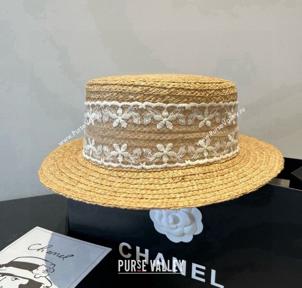 Chanel Straw Wide Brim Hat with White Flower 2025 0724 (SHI-250724074)