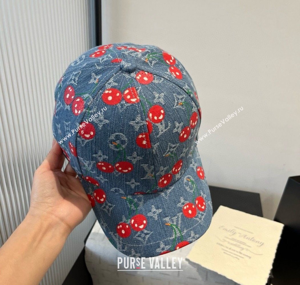 Louis Vuitton LV x TM Cerise Cherry Baseball Hat Denim Blue 2025 (XMN-250724080)